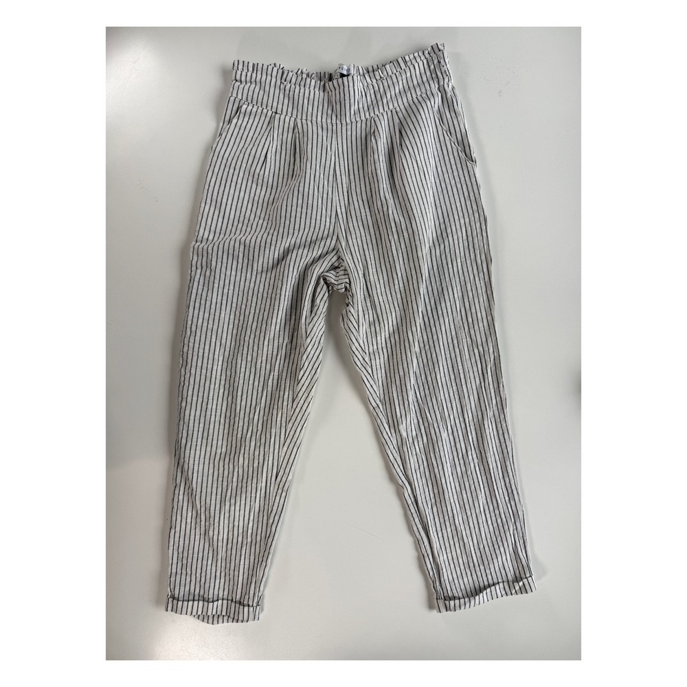 MIOU MUSE Pull On Elastic Waist High-Waist Pant Womens Large White Gray Stripes